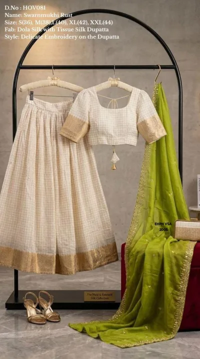 Lime Green & Cream Lehenga , Lime Green & Cream